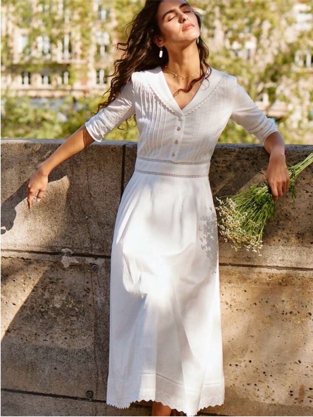 Simple Retro White Vintage Cottagecore MIDI Dress NWT XS